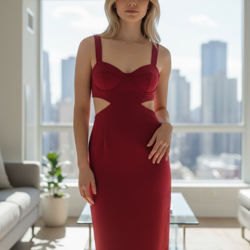 Zara Cutout Backless Midi Dress - Burgundy